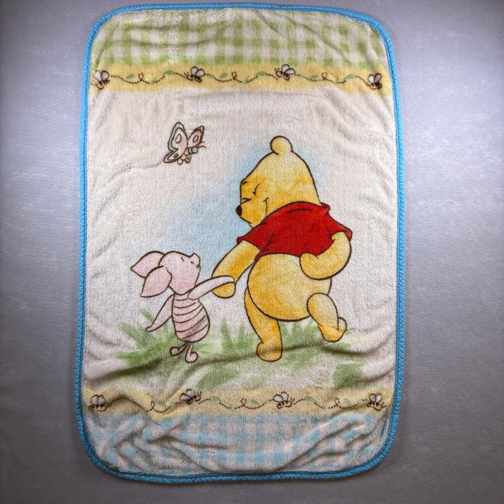 Vtg Winnie the Pooh & Piglet holding hands plush baby blanket - Disney crib